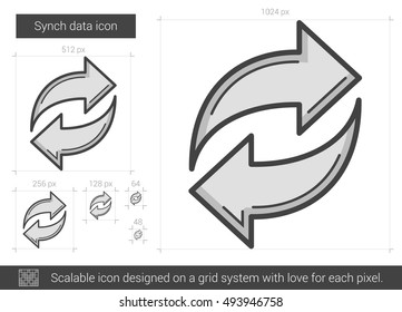 Synch data vector line icon isolated on white background. Synch data line icon for infographic, website or app. Scalable icon designed on a grid system.