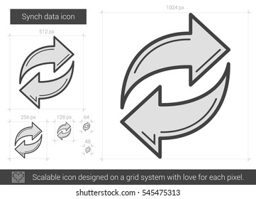 Synch data vector line icon isolated on white background. Synch data line icon for infographic, website or app. Scalable icon designed on a grid system.