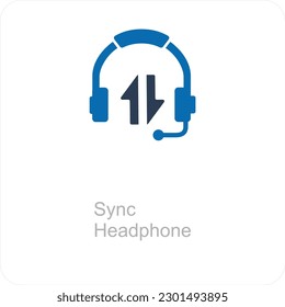 Sincronizar el concepto de icono de auriculares y sincronización
