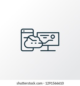 Synching with mobile icon line symbol. Premium quality isolated cloud computing element in trendy style.