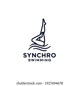 Synchro Dance Swimming Logo Design Vector, Synchronized Swim Dancing Feet On Top Of A Water Icon For Swim Club.