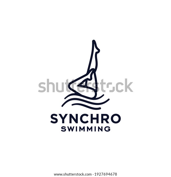 Synchro dance\
swimming logo design vector, synchronized swim dancing feet on top\
of a water icon for swim\
club.