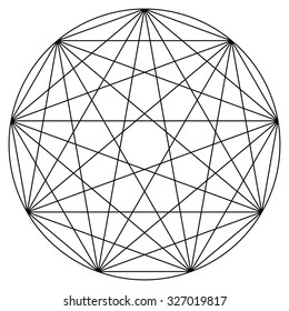 Synchronicity mandala vector illustration, 9 points, line drawing