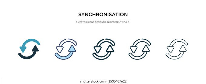 synchronisation icon in different style vector illustration. two colored and black synchronisation vector icons designed in filled, outline, line and stroke style can be used for web, mobile, ui