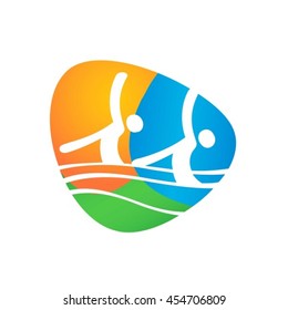 Synchronised Swimming Web button isolated on white background. Athlete Sport Game Logo Competition Icon. Rio 2016 Olympic games in Brazil. summer Sport games symbols. vector illustration