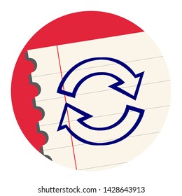 Synchronization Arrows Free Hand Icon on a Notebook Sheet