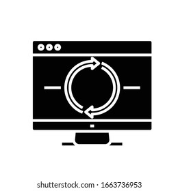 Synchronization black icon, concept illustration, vector flat symbol, glyph sign.