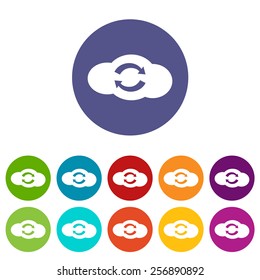 Synchronization cloud web flat icon in different colors. Vector Illustration 