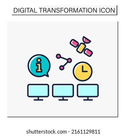 Synchronization Color Icon. Sync Devices. Share Information On Time. Satellite. Digital Transformation Concept. Isolated Vector Illustration