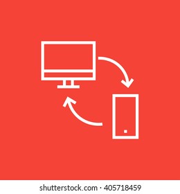 Synchronization computer with mobile device line icon.