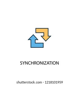 synchronization concept 2 colored line icon. Simple yellow and blue element illustration. synchronization concept outline symbol design