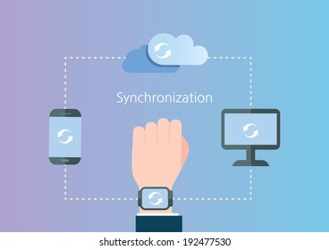 synchronization concept flat design, vector