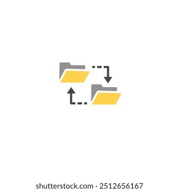 sincronización. Datos sincronizados en el ícono de Vector de archivos. Icono de sincronización de datos. Transferencia plana, sincronización, migración de datos. puente de tráfico o concepto de intercambio. logotipo lineal arte gráfico.