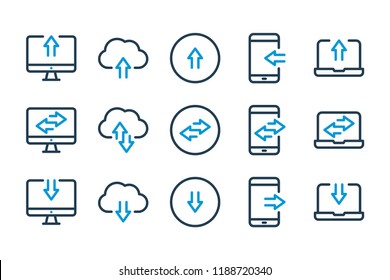 Synchronization and Data Transfer related line icon set. Sync and Connect vector icons.