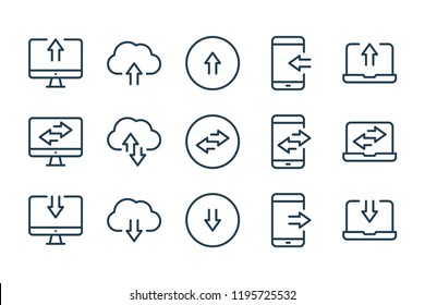 Synchronization and Data transfer related line icons. Data exchange vector linear icon set.