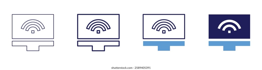 Synchronization device icon in 4 different styles. Thin Line, Line, Bold Line, Duotone. Duotone style. Editable stroke.