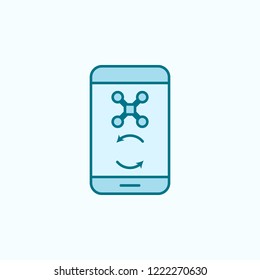 synchronization of the drone with the phone  field outline icon on light background