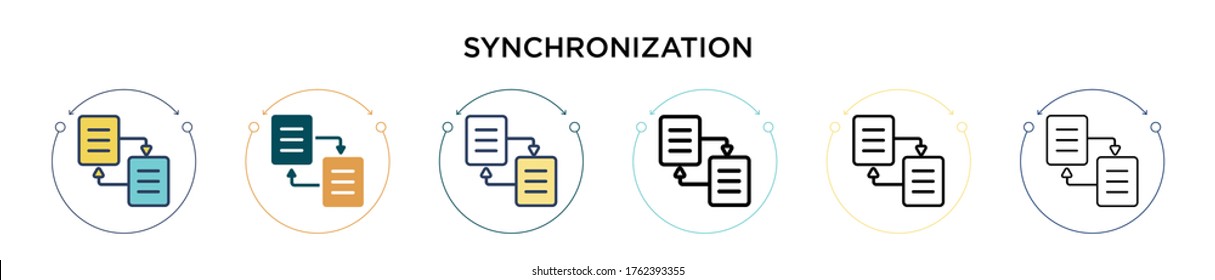 Synchronization icon in filled, thin line, outline and stroke style. Vector illustration of two colored and black synchronization vector icons designs can be used for mobile, ui, web