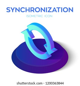 Synchronization Isometric Icon. 3D Isometric Sync Sign. Refresh Icon. Created For Mobile, Web, Decor, Print Products, Application. Perfect for web design, banner and presentation. Vector Illustration.