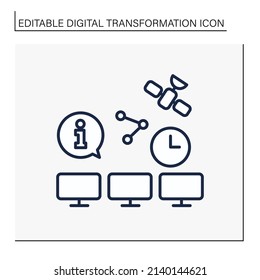 Synchronization Line Icon. Sync Devices. Share Information On Time. Satellite. Digital Transformation Concept. Isolated Vector Illustration.Editable Stroke