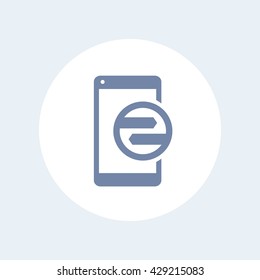 synchronization with smartphone icon, data transfer linear pictogram isolated on white, vector illustration