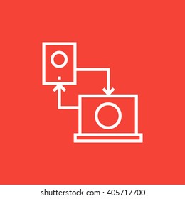 Synchronization smartphone with laptop line icon.