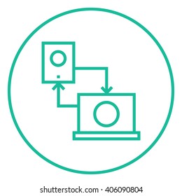 Synchronization smartphone with laptop line icon.