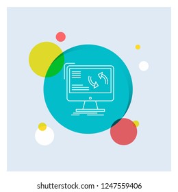 synchronization, sync, information, data, computer White Line Icon colorful Circle Background