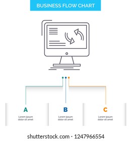 synchronization, sync, information, data, computer Business Flow Chart Design with 3 Steps. Line Icon For Presentation Background Template Place for text