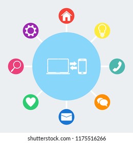 Synchronization vector icon. Notebook with phone sync symbol. Data exchange.