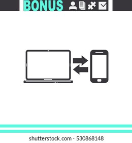 Synchronization vector icon. Notebook with phone sync symbol. Data exchange.