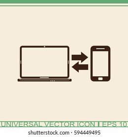 Synchronization vector icon. Notebook with phone sync symbol. Data exchange.