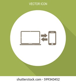 Synchronization vector icon. Notebook with phone sync symbol. Data exchange.