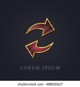 Synchronize Arrow Red Ruby with Golden Frame Precious Jewellery Icon / Logo Design