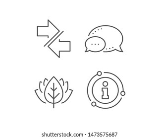 Synchronize arrows line icon. Chat bubble, info sign elements. Communication Arrowheads symbol. Navigation pointer sign. Linear synchronize outline icon. Information bubble. Vector