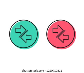 Synchronize arrows line icon. Communication Arrowheads symbol. Navigation pointer sign. Positive and negative circle buttons concept. Good or bad symbols. Synchronize Vector