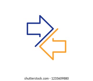 Synchronize arrows line icon. Communication Arrowheads symbol. Navigation pointer sign. Colorful outline concept. Blue and orange thin line color icon. Synchronize Vector