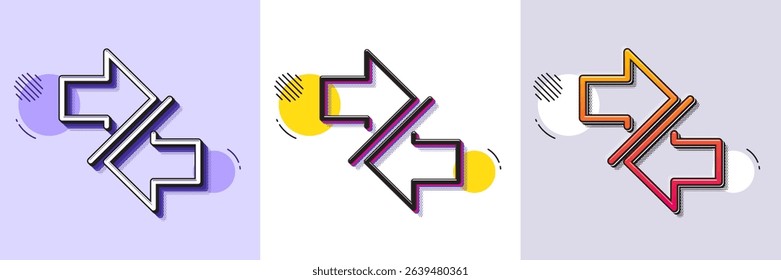 Synchronize arrows line icon. Halftone dotted pattern. Gradient icon with grain shadow. Communication Arrowheads symbol. Navigation pointer sign. Line synchronize icon. Various designs. Vector