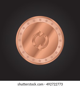 Synchronize embossed realistic bronze coin precious Icon / Logo Design