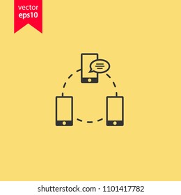 Synchronize icon. Device connection icon. Hosting icon. Yellow background. EPS 10 vector sign.