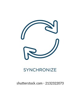 synchronize icon. Thin linear synchronize outline icon isolated on white background. Line vector synchronize sign, symbol for web and mobile