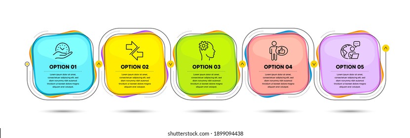 Sincronizar, Como y Segura, iconos de línea horaria establecidos. Diagrama de flujo del proceso de línea de tiempo. Signo de ingeniería. flechas de comunicación, miniaturas arriba, Administración. Cabeza de gallina. Conjunto de tecnología. Vector