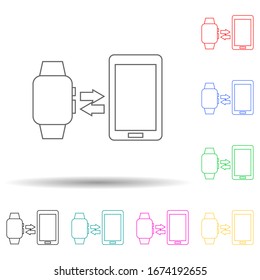 synchronize smart watches with your phone multi color style icon. Simple thin line, outline vector of web icons for ui and ux, website or mobile application