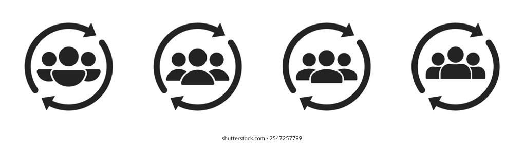 Sincronizar icono de perfil de usuario. Cuenta con recarga, refrescar iconos. Conjunto de símbolos de Vector del Cliente de repetición