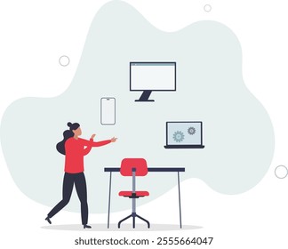 Synchronized business solutions with integrated system.Technology for effective database management and business connection .flat characters.