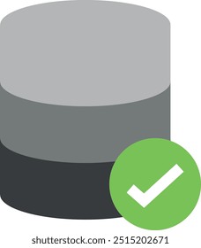 Symbol für synchronisierte Datenbank mit einem Häkchen, das eine erfolgreiche Datenausrichtung oder -aktualisierung anzeigt.