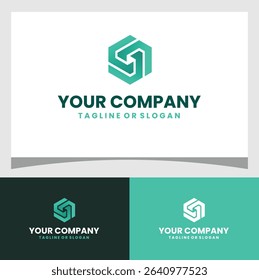 synchronized hexagon logo for construction, architecture, repair, housing and real estate company