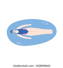 Synchronized swimming element. A Back Layout Position. Vector illustration of a girl, swimmer. Artistic swimming concept.