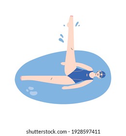 Synchronized swimming element. A Ballet Leg Position. Vector illustration of a girl, swimmer. Artistic swimming concept.