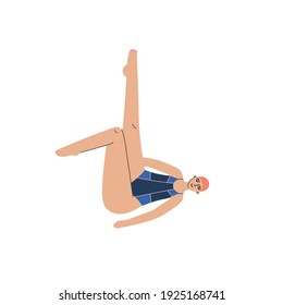 Elemento de natación sincronizado. Una Posición Flamingo. Ilustración vectorial de una chica, nadadora. Concepto artístico de natación.